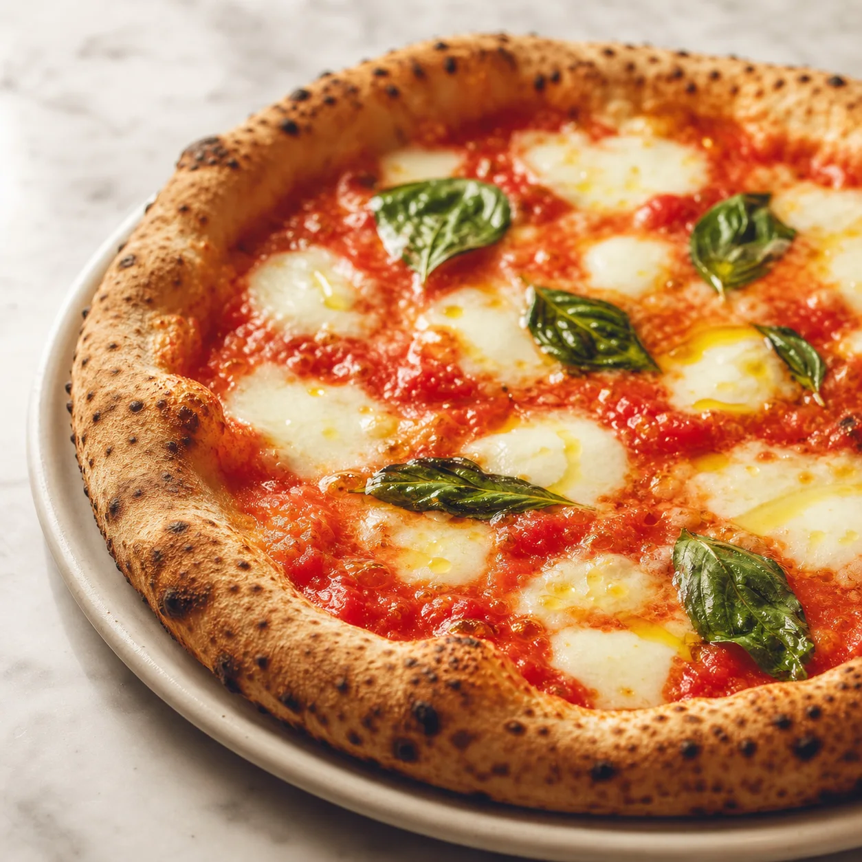 Pizza Margherita mit San-Marzano-Tomaten und Basilikum